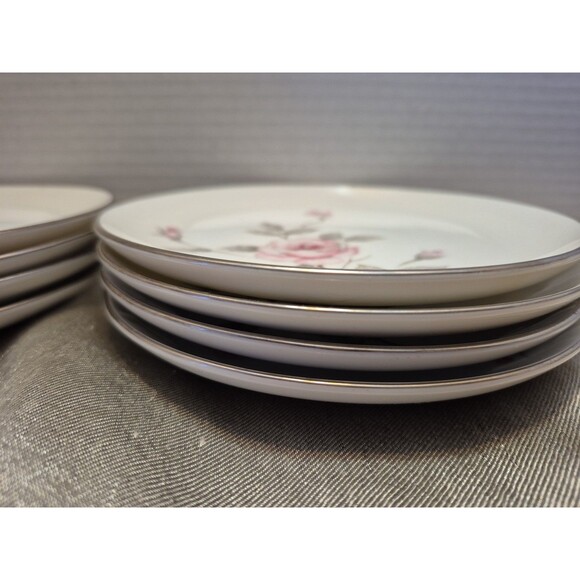 Three Castle China Garland Set Of 8 Salad/Dessert Plates Pink Roses - Picture 5 of 7